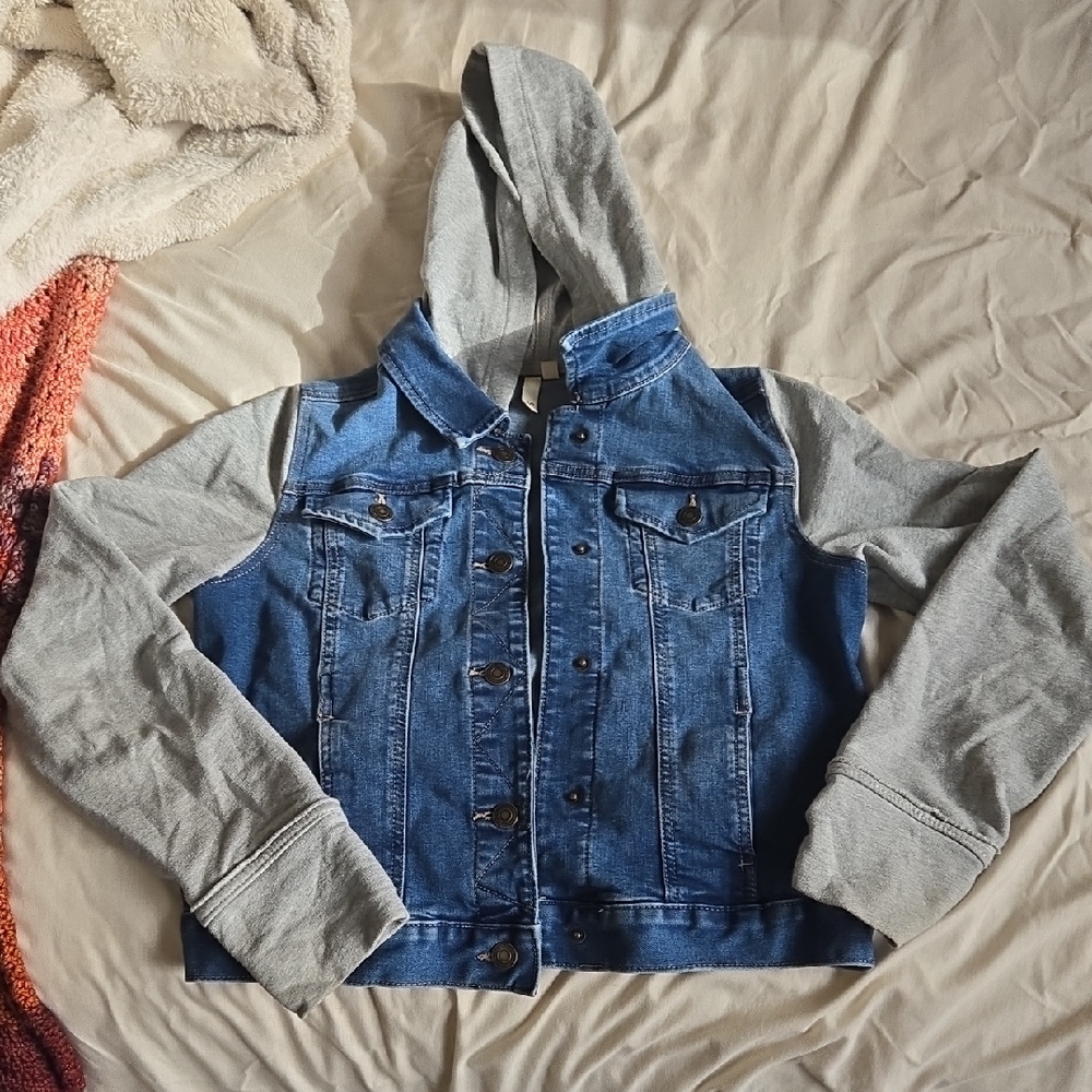 Kids Blue Denim Jacket with Gray Sleeves